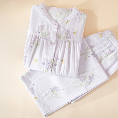 Ownkoti Elegant Purple Floral Cotton Gauze Pajamas - image 1