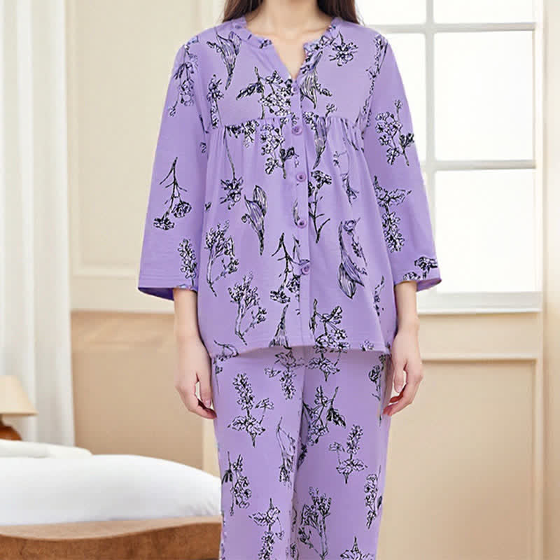 Ownkoti Floral Cotton 3/4 Sleeve Women's Pajamas - image 3
