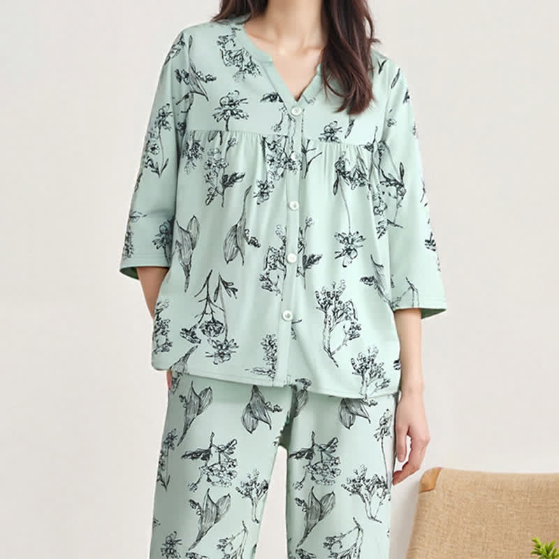 Ownkoti Floral Cotton 3/4 Sleeve Women's Pajamas - image 5