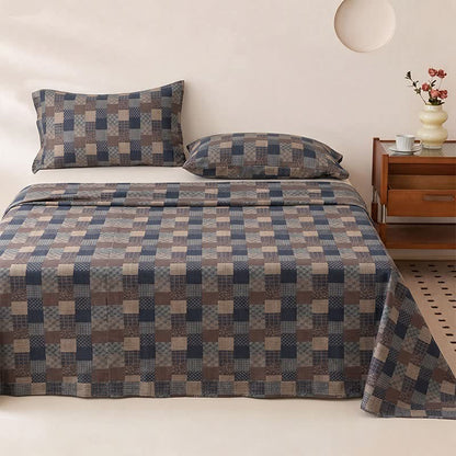 Ownkoti Retro Patchwork Style Cotton Gauze Bedspread - Bedspread with 2PCS Pillowcases - King - Coffee - image 3