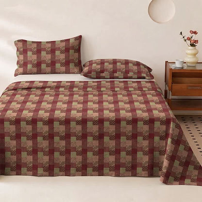 Ownkoti Retro Patchwork Style Cotton Gauze Bedspread - Bedspread with 2PCS Pillowcases - King - Red - image 0