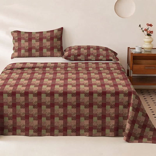 Ownkoti Retro Patchwork Style Cotton Gauze Bedspread - Bedspread with 2PCS Pillowcases - King - Red - image 0