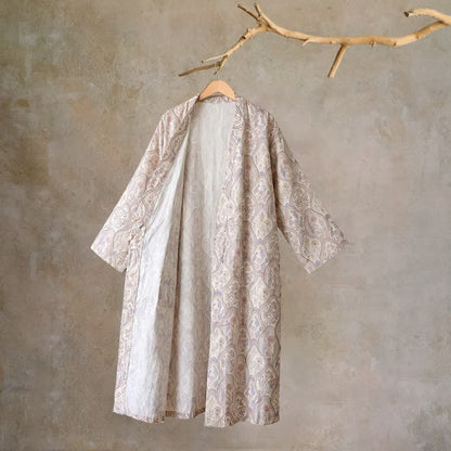 Ownkoti Boho Vintage Cotton Gauze Kimono Robe - Beige - L - image 9