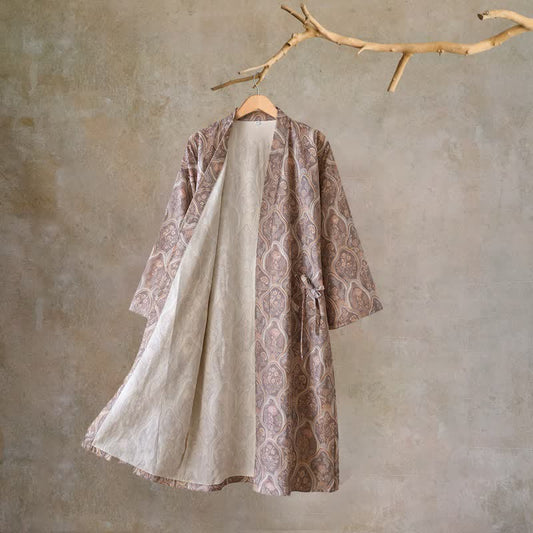 Ownkoti Boho Vintage Cotton Gauze Kimono Robe - Caramel - L - image 0