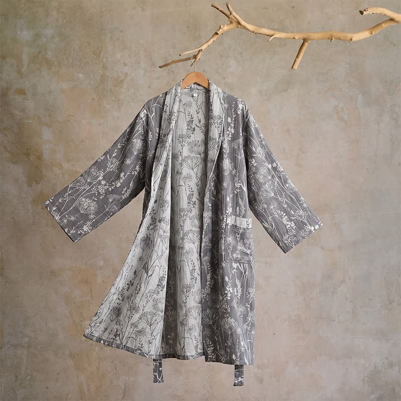 Ownkoti Vintage Botanical Cotton Double Gauze Robe - Grey - XL - image 9