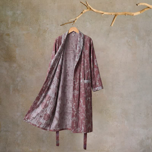 Ownkoti Vintage Botanical Cotton Double Gauze Robe - Wine - XL - image 0