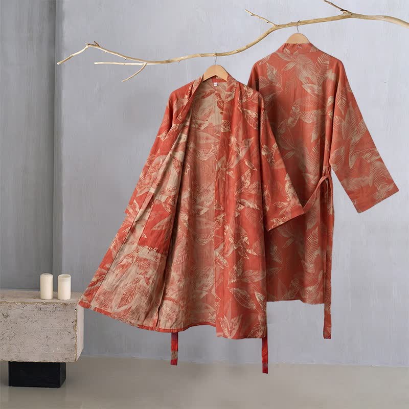 Ownkoti Coral Leaf Cotton Gauze Kimono Bathrobe - image 1