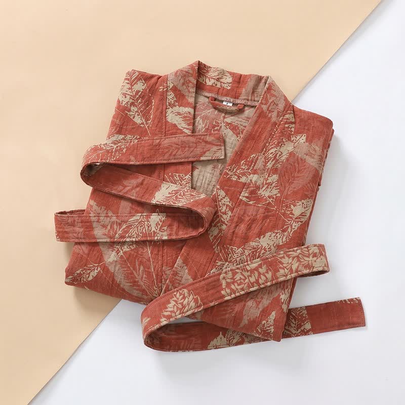 Ownkoti Coral Leaf Cotton Gauze Kimono Bathrobe - image 3