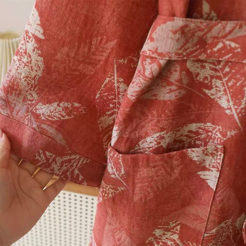Ownkoti Coral Leaf Cotton Gauze Kimono Bathrobe - image 7