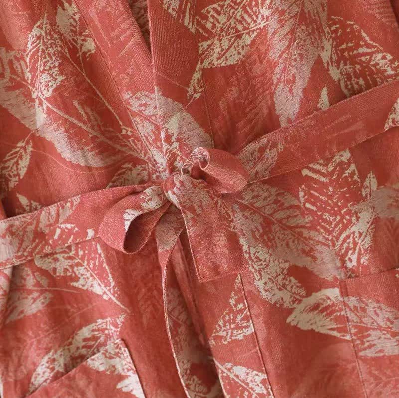 Ownkoti Coral Leaf Cotton Gauze Kimono Bathrobe - image 9