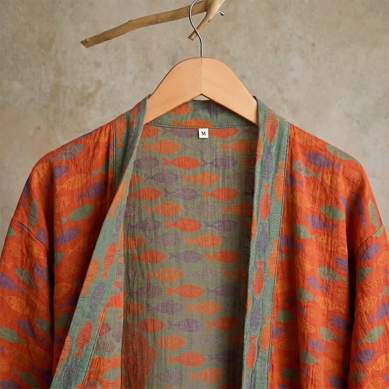 Ownkoti Fish Cotton Gauze Kimono Bathrobe - image 4