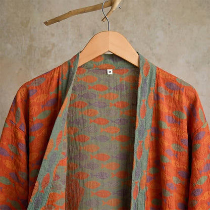 Ownkoti Fish Cotton Gauze Kimono Bathrobe - image 4