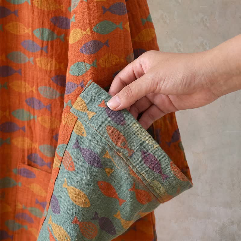 Ownkoti Fish Cotton Gauze Kimono Bathrobe - image 7