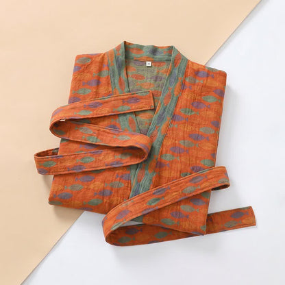 Ownkoti Fish Cotton Gauze Kimono Bathrobe - image 3