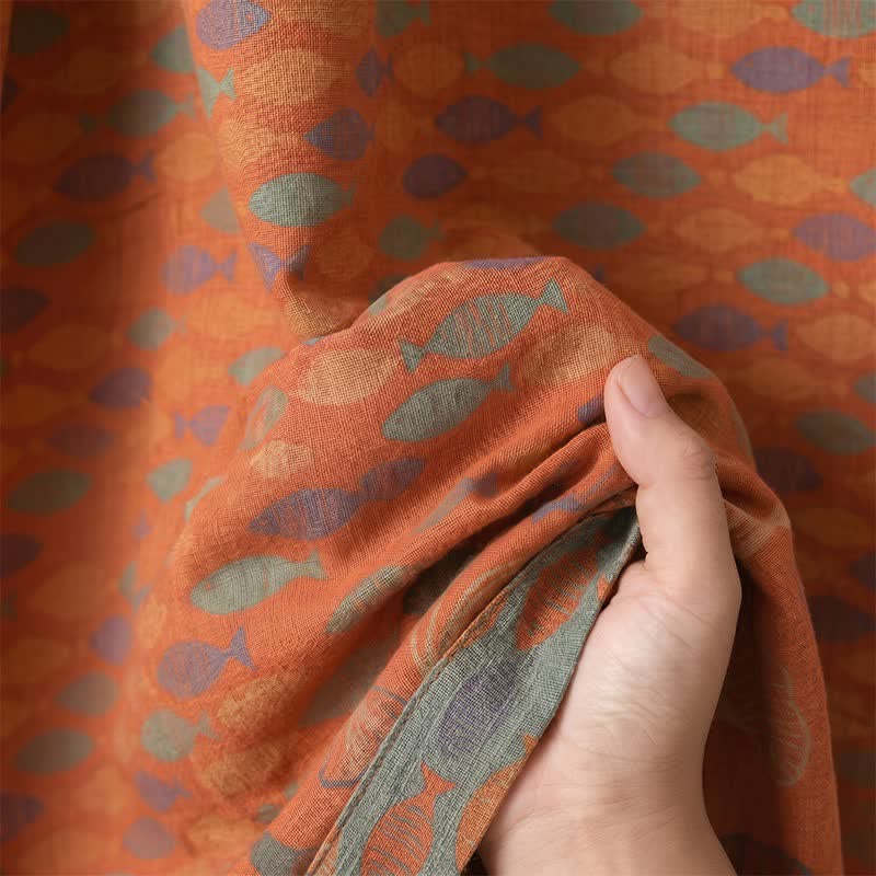 Ownkoti Fish Cotton Gauze Kimono Bathrobe - image 8