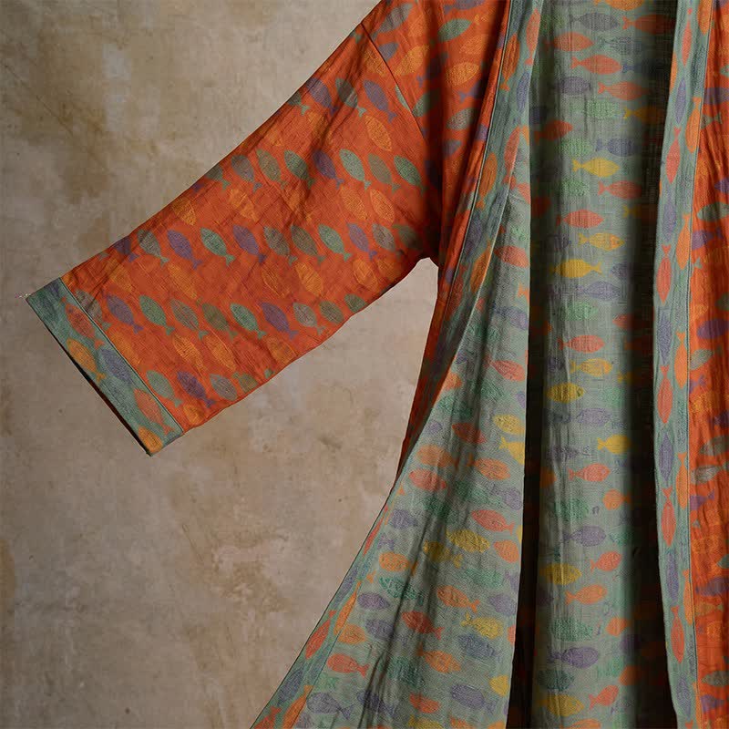 Ownkoti Fish Cotton Gauze Kimono Bathrobe - image 5