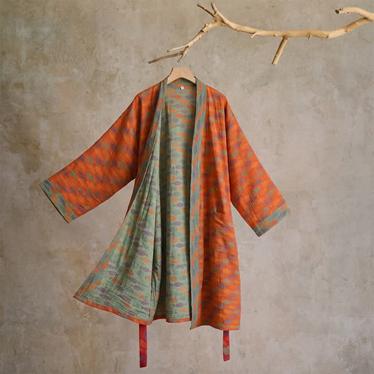Ownkoti Fish Cotton Gauze Kimono Bathrobe - Orange - L - image 0