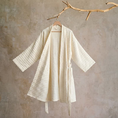 Ownkoti Cotton Waffle Weave Kimono Bathrobe - Beige - XL - image 12