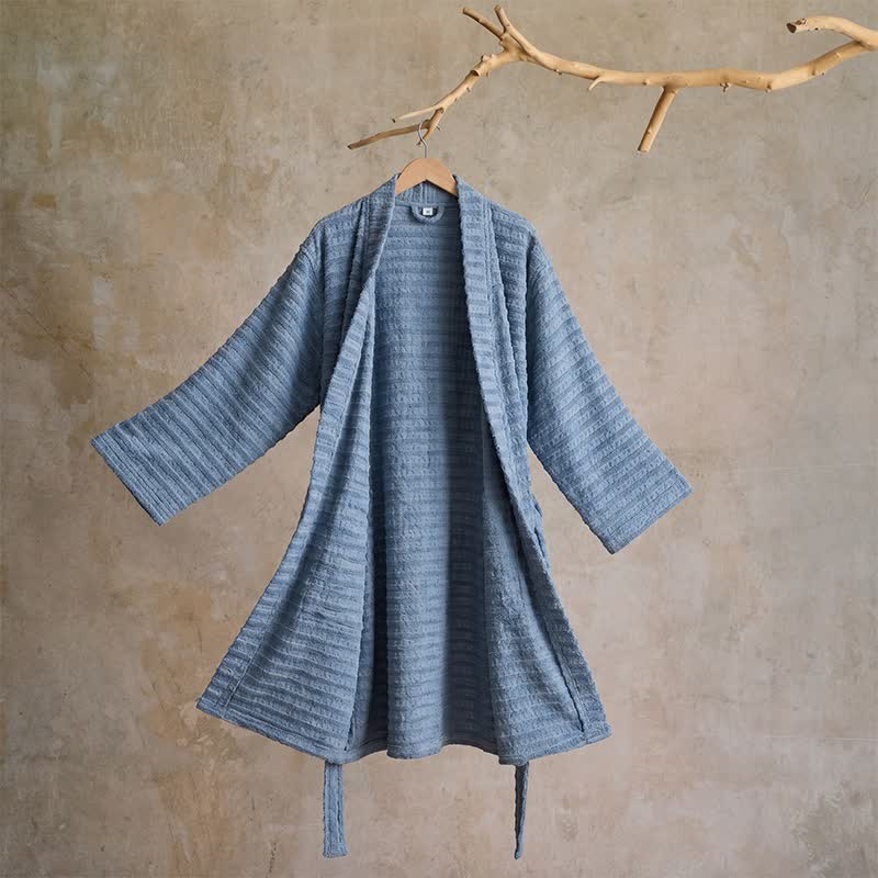 Ownkoti Cotton Waffle Weave Kimono Bathrobe - Blue - XL - image 9