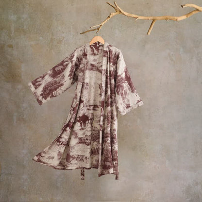 Ownkoti Toile Print Cotton Kimono Robe - Coffee - 2XL - image 0