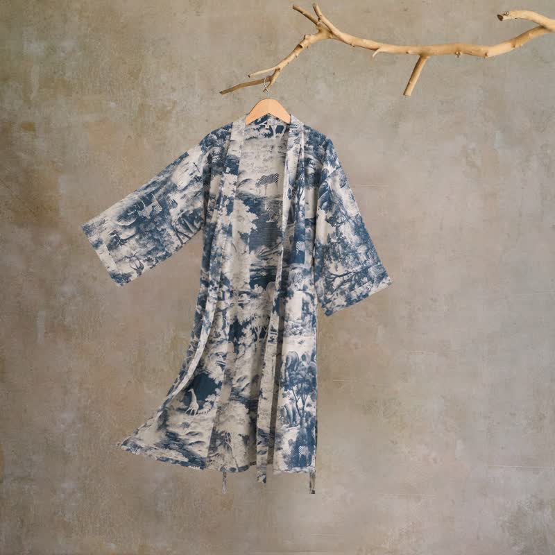 Ownkoti Toile Print Cotton Kimono Robe - Blue - 2XL - image 1