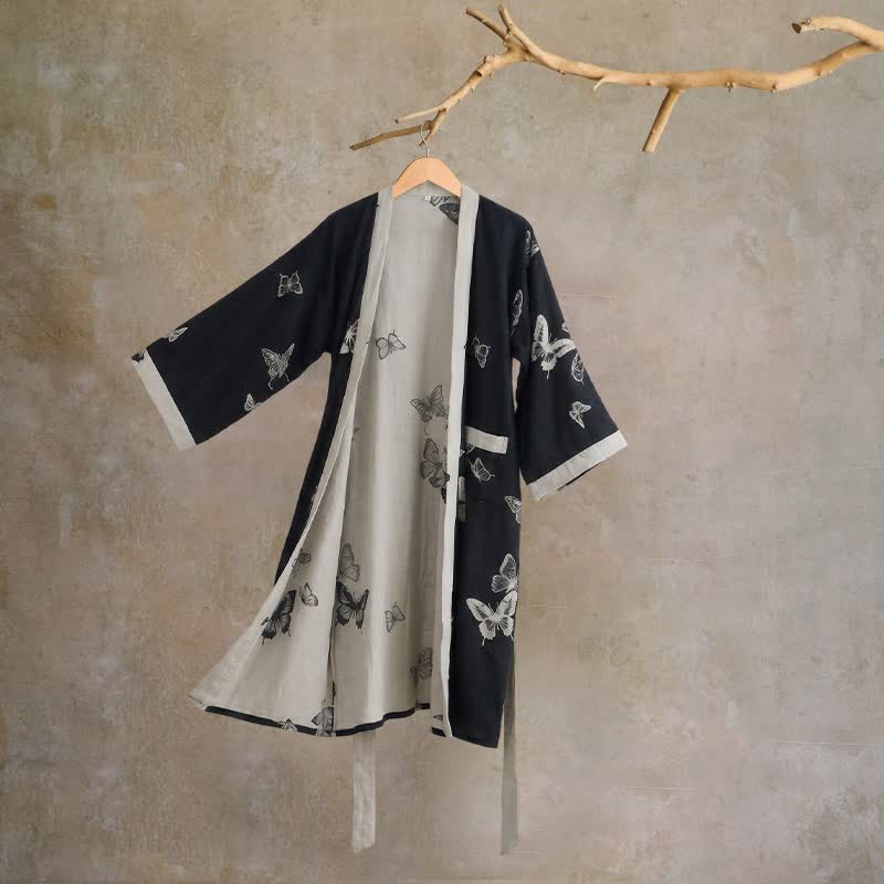 Ownkoti Butterfly Pure Cotton Kimono Robe - Black - 2XL - image 0
