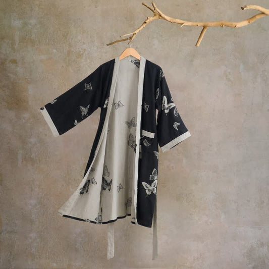 Ownkoti Butterfly Pure Cotton Kimono Robe - Black - 2XL - image 0