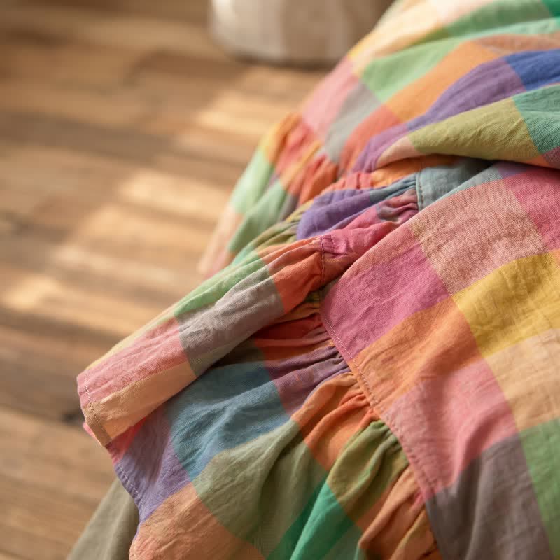 Ownkoti Colorful Plaid Ruffled Cotton Bedding Set (4PCS) - image 5