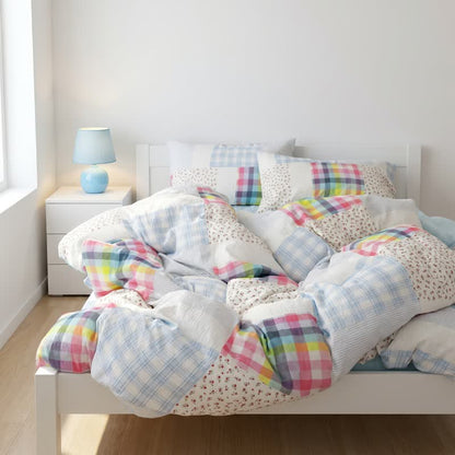 Ownkoti Rainbow Plaid Patchwork Floral Cotton Bedding Set (4PCS) - image 4