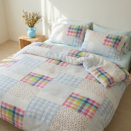 Ownkoti Rainbow Plaid Patchwork Floral Cotton Bedding Set (4PCS) - image 2