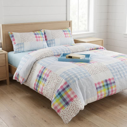 Ownkoti Rainbow Plaid Patchwork Floral Cotton Bedding Set (4PCS) - King - Fitted sheet - image 0