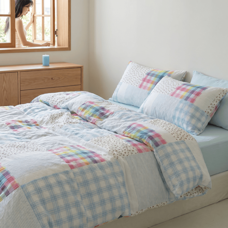 Ownkoti Rainbow Plaid Patchwork Floral Cotton Bedding Set (4PCS) - image 3