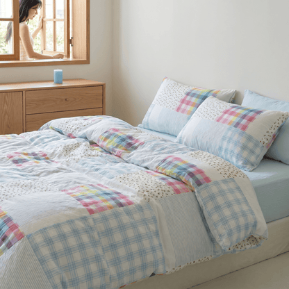 Ownkoti Rainbow Plaid Patchwork Floral Cotton Bedding Set (4PCS) - image 3