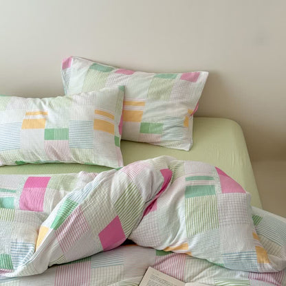 Ownkoti Multicolor Pastel Patchwork Cotton Bedding Set (4PCS) - Green - Fitted sheet - King - image 8