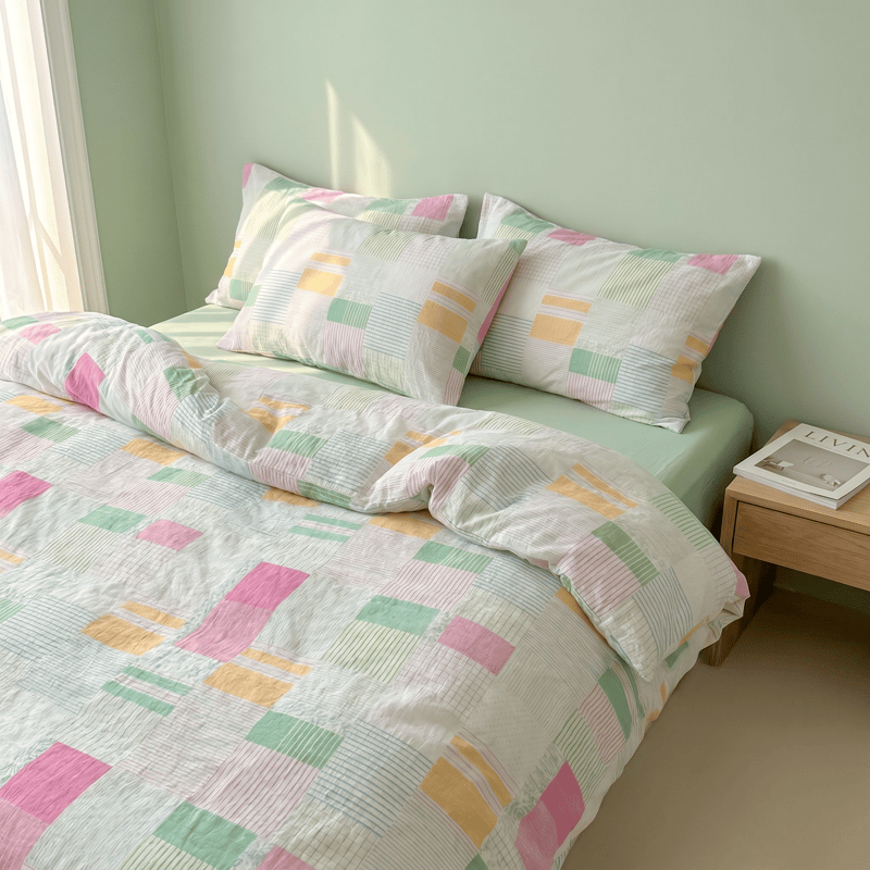 Ownkoti Multicolor Pastel Patchwork Cotton Bedding Set (4PCS) - image 2
