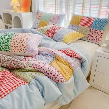 Ownkoti Colorful Patchwork Cotton Floral Bedding Set - Blue - 4pcs Bedding Set - Queen - image 4
