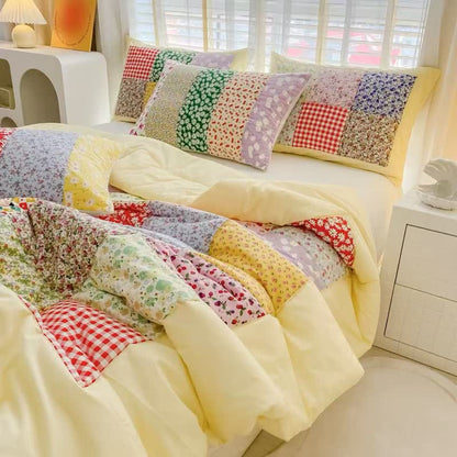 Ownkoti Colorful Patchwork Cotton Floral Bedding Set - Yellow - 4pcs Bedding Set - Queen - image 6