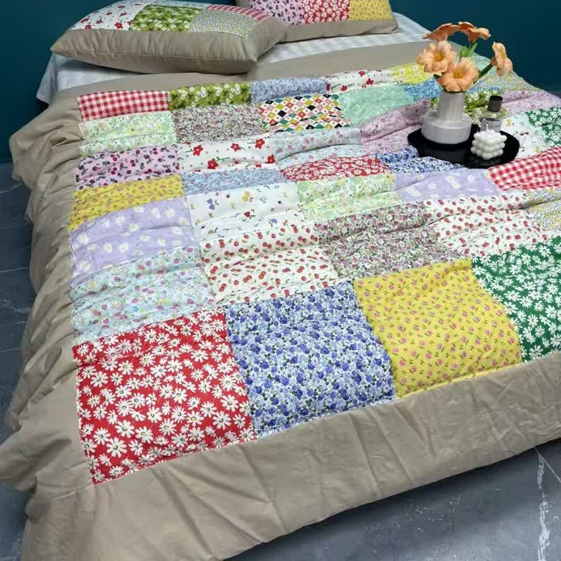 Ownkoti Colorful Patchwork Cotton Floral Bedding Set - Mocha Brown - 4pcs Bedding Set - Queen - image 10