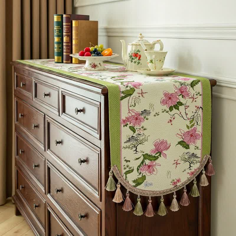 Ownkoti Pastoral Style Floral Tassel Table Runner - image 1
