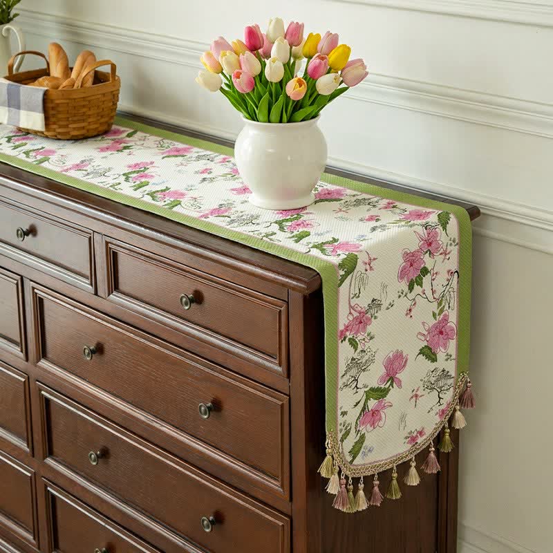 Ownkoti Pastoral Style Floral Tassel Table Runner - image 2