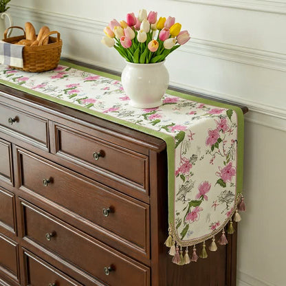 Ownkoti Pastoral Style Floral Tassel Table Runner - image 2