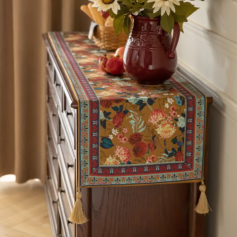 Ownkoti Vintage Floral Tassel Table Runner - image 2