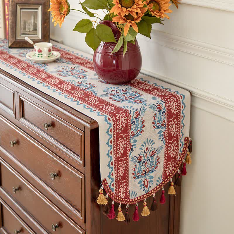 Ownkoti Traditional Damask Table Runner with Tassels - image 2