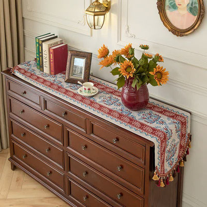 Ownkoti Traditional Damask Table Runner with Tassels - Red - 16" x 87" - image 0