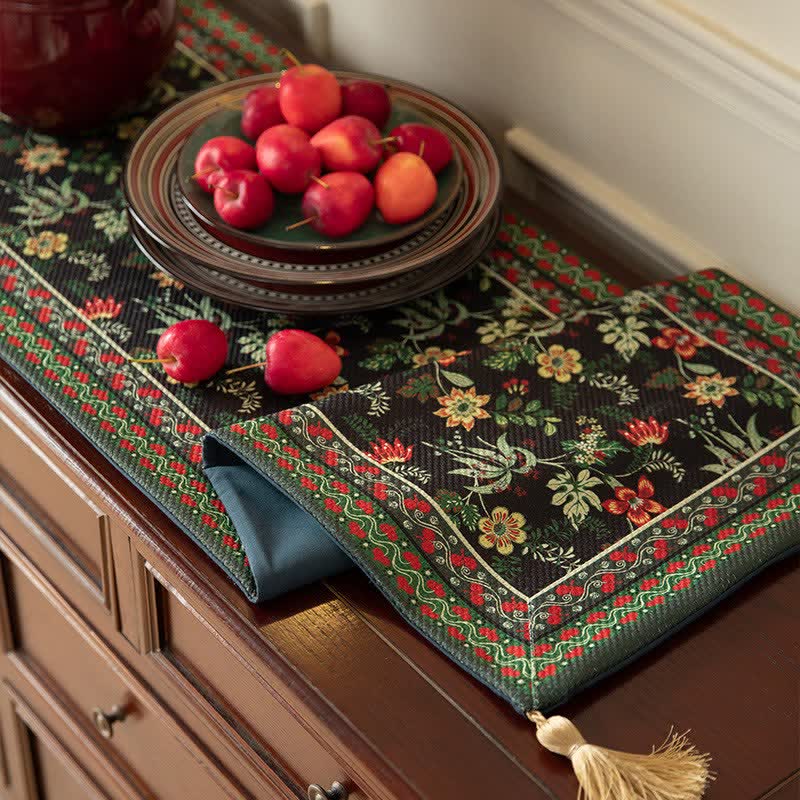 Ownkoti Vintage Floral & Leaf Tassel Table Runner - image 3