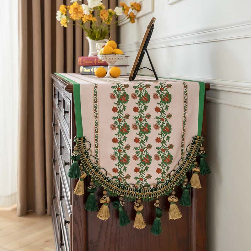 Ownkoti Elegant Floral Table Runner with Tassel Trim - image 1