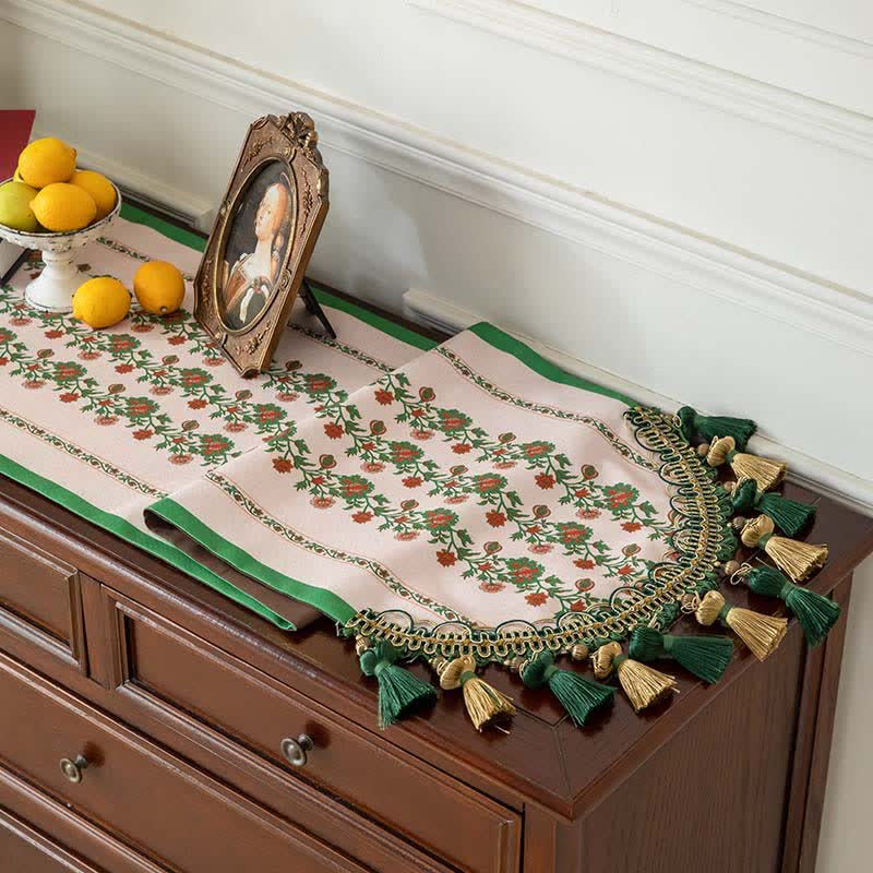 Ownkoti Elegant Floral Table Runner with Tassel Trim - image 3