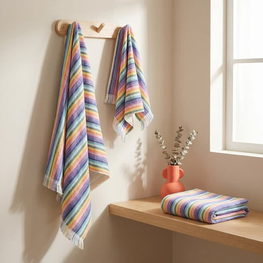 Ownkoti Rainbow Striped Breathable Cotton Towel - 70cm x 140cm - image 0