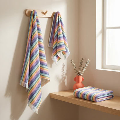 Ownkoti Rainbow Striped Breathable Cotton Towel - 70cm x 140cm - image 0