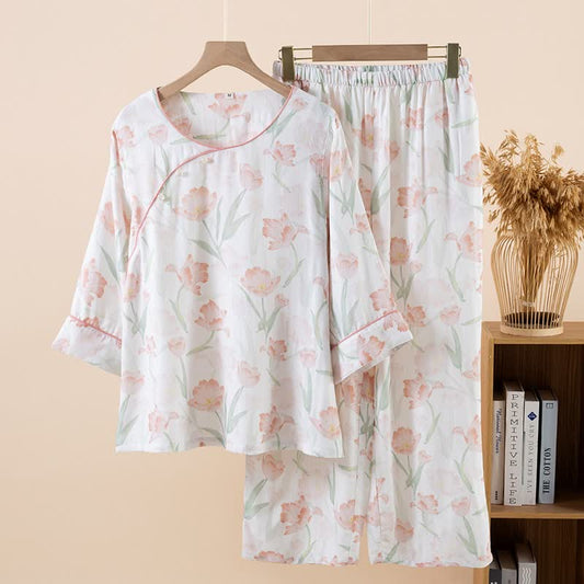 Ownkoti Tulip Print Bamboo Fiber Women's Pajamas - Pink - XL - image 0